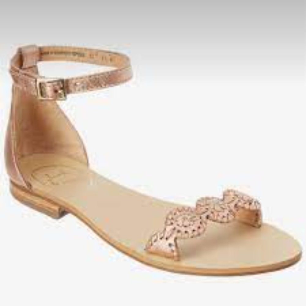 JACK ROGERS Daphne Ankle Strap Flat Sandal Rose Gold 8.5M